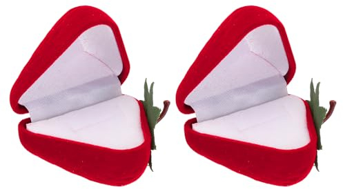 PATIKIL Erdbeere Rose Ring Box 2Stk Erdbeere Form Romantisch Verlobung Ring Box Schmuck Box für Hochzeit Antrag Valentinstag Rot