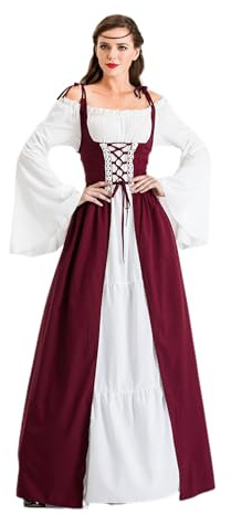 Vestido Medieval de Velcoxplay con Mangas de Trompeta, Disfraz de Reina Victoriana