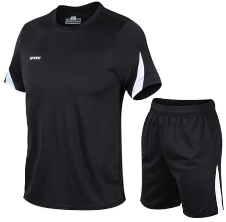 ZEMALON Sportshirt Herren Sportanzug Herren Casual Mode 2-Teiliges Set Herren Streatwear Trainingsanzüge Für Herren Klassisch Trend T-Shirts Für Herren Set B-Black XXL