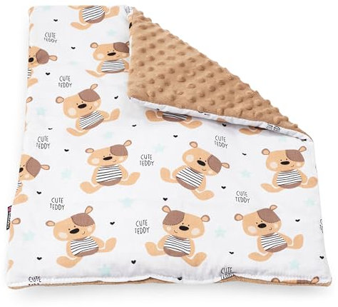 PinkZebra Puppendecke für Puppenbett, doppelseitige Decke für Puppenwagen, weiche Puppendecke für Puppen von 28 bis 48 cm, kuschelige Wendedecke, Cute Teddy