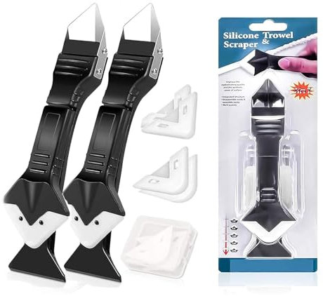 Bluecaps 2 x Pro Silicone Sealant Tool with Stainless Steel Head - 3 in 1 : Seal, Finish and Scrape - Includes 5 Reusable Silicone Pads - Ideal for Kitchens, Bathrooms, Windows, and Sink Joints