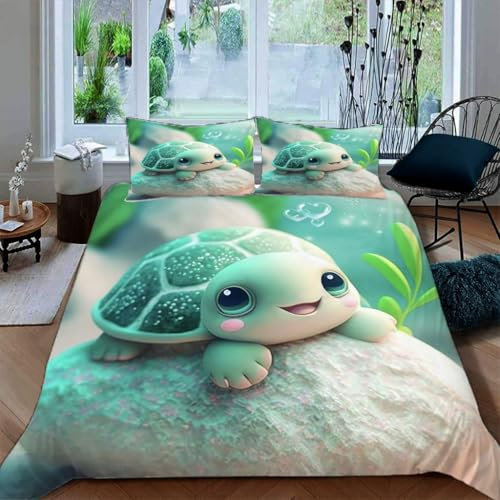 Ruiqieor Bettwäsche 135x200cm,Schildkröte Motiv Bettwäsche-Set, Tier Bettbezug 3teilig Mit Kopfkissenbezug Für Jungen Mädchen Schlafzimmer Atmungsaktiv Mikrofaser Baumwolle Deckenbezug(#3)