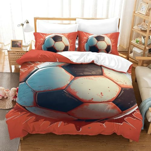 HONGBING Fußball 3D Gedruckt Bettwäsche 3 Teilig Bettbezug Set Mit Kissenbezug Soft Microfaser Luxus Modern Mit Reißverschluss Für Erwachsene Und Kinder Single(140x200cm)