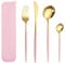 Travel Cutlery Set with Case，4pcs Reusable Cutlery Set，Stainless Steel Flatware Camping Cutlery Set for Lunch Camping School Picnic Workplace Travel ，Include Fork Knife Spoon Flatware Sets (Pink)