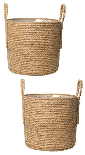 Gogogmee 2 Pcs Flower Planter Seagrass Pot Retro Style Storage Basket Straw Material Indoor Flower Vase