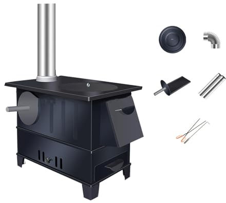 Holzofen Wohnzimmer, mit Backofen for Backen Von Süßkartoffeln und Mais, Holz-Campingkocher mit Kaminrohren for Kochen im Campingzelt Wandern Angeln
