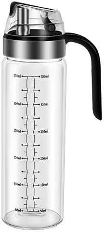 Premium Glass Oil Dispenser Bottle with Measurement Markings, 550 ml - Leakproof, Easy-Pour Design with Anti-slip Bottom for Cooking Oils, Vinegar, Soy Sauce