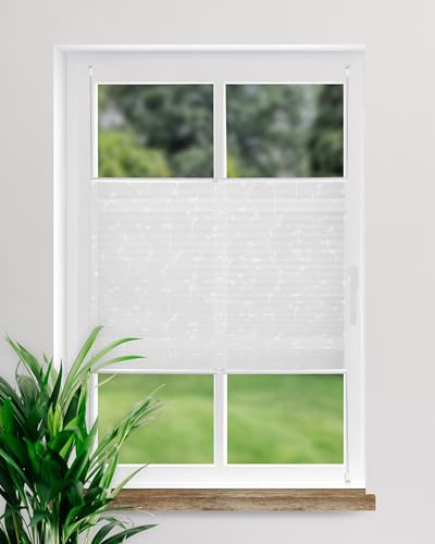 DECOLIA by Garesa Fenster Klemmfix Plissee ohne Bohren Blumen Motiv 95 x 130 cm, Weiß - Lichtdurchlässiger Fenster Sichtschutz und Fenster Deko, Faltrollo