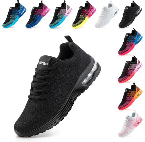 Hitmars Womens Trainers Running Shoes Ladies Walking Shoes Lightweight Gym Shoes Athletic Sports Wide Fit Sneakers Breathable Air Cushion Casual Jogging Shoes Black Size 6.5