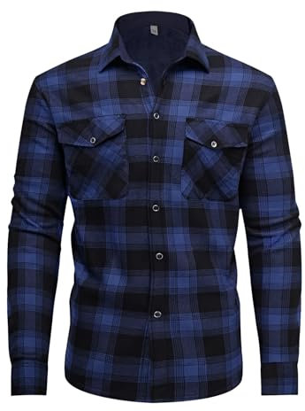 QIXING Chemise à carreaux en flanelle pour homme - Chemise d'hiver chaude à manches longues en polaire avec boutonnière - Chemise de bûcheron avec capuche, R noir et bleu, XXL