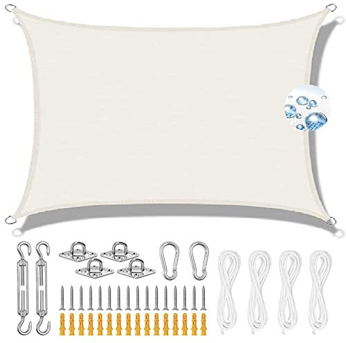 Tenda parasole quadrata di alta qualità, 4 x 5 m, in poliestere resistente, per giardino, cortile, spiaggia, piscina, terrazza e balcone, resistente alle intemperie, con kit di fissaggio, massima