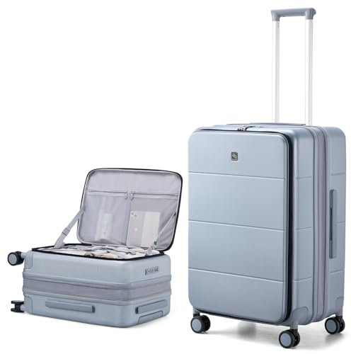 Hanke Top Open Luggage 20 Inch Carry On Luggage 24 Inch Checked Luggage with Spinner Wheels PC Hard Shell Suitcases TSA Luggage Travel Rolling Bag for Women Men, GRAU, Expandable 24 Inch