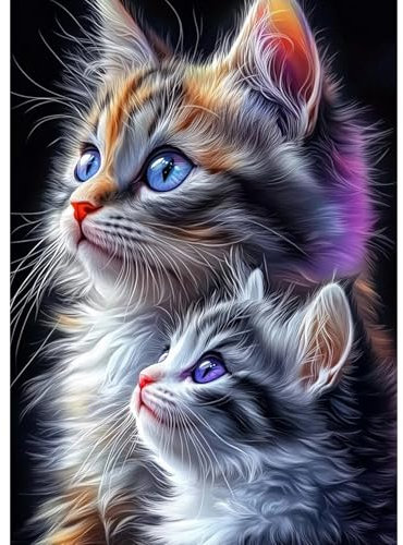 DAERLE Flauschige Katze Diamant Painting Bilder für Erwachsene Anfänger, 5D Kätzchen Diamond Painting Set, DIY Strass Bilder Diamant Kunst Kits, Diamant Painting für Zuhause Dekor 30x40 cm
