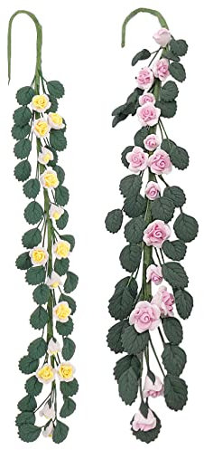 PRETYZOOM Set of 2 Miniature Artificial Yellow Rose Flower Strings Simulated Plants for Home Adornment