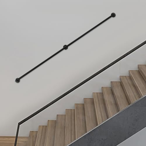 BJTDLLX Handlauf Treppengeländer Schwarz Handlauf Treppe, Treppenhandlauf Metall Industrielle Treppengeländer Innen und Außen, 2-Abschnitte Handlauf Rohre Wandbefestigung (7FT)
