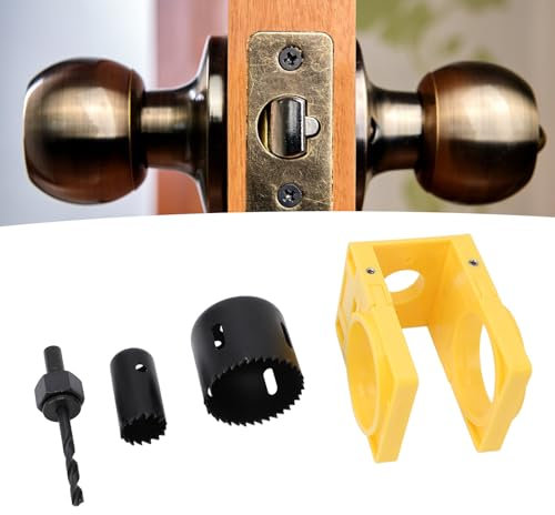 Upgrade Deadbolt Lock Installation Kit, Premium Carbon Steel Plastic Door Lock Installation Kit with Jig Guide Template, Door Hole Drilling Kit, Door Hole Saw Tool Kit (Yellow)