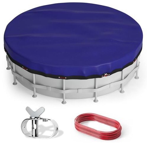 10 Ft Round Winter Pool Covers, Swimming Pool Cover Protector with Steel Rope - All Season Inflatable Above Ground Pool Covers for UV Resistant, Waterproof, Dustproof, Durable & Easy to Install