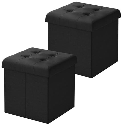 WOLTU 2er Set Sitzbank mit Stauraum Sitzhocker Aufbewahrungsbox mit Deckel faltbar pflegeleicht 43L 37,5 x 38 x 37,5 cm belastbar bis 300 kg Leinen MDF, Schwarz