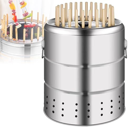 Portable Smokeless Barbecue Charcoal Barrel Grill, Large Charcoal Grills, Stainless Steel 360° Smokeless Barbecue Grill with Multiple Clips, Outdoor Barbecue Grill for Travel
