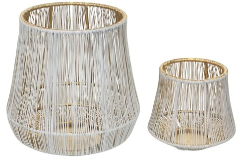 MACOSA NO43166 Windlicht 2er Set Metall Weiß Gold modern Dekoration Kerzenhalter Tischdeko Garten Metallwindlicht Drahtwindlicht Kerzenhalter Kerzenständer Kerzenlicht