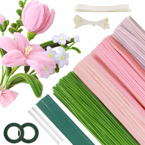 400Pcs Pipe Cleaners for Craft Flowers Chenille Stems DIY Flower Making Kit