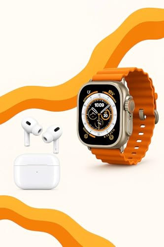 Générique Montre X90 Ultra Connectée 43mm avec Écouteurs Bluetooth, Boîtier en Titane, Bracelet Orange