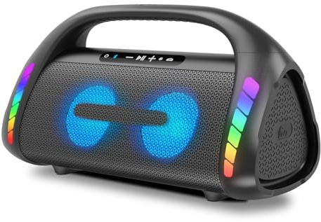 LFS Bluetooth Speaker,100W Loud Speakers Bluetooth Wireless with Deep Bass, LED Lights, IPX6 Waterproof, 30H Playtime, Portable Outdoor Speaker Boombox for Camping,Beach, Party