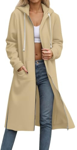 KUIH Womens Fleece Jacket Long Zip Up Hoodie Women Plain Causal Long Sleeves Longline Cardigans Solid Color Full Zip Long Coats Ladies Hoody Sweater Top Plus Size Fall Winter Thermal Outerwear