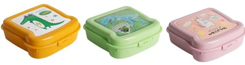 Genérico Set de 3 Fiambrera Infantil con Diseños de Dinosaurio y Unicornio, Rosa, Verde y Amarillo
