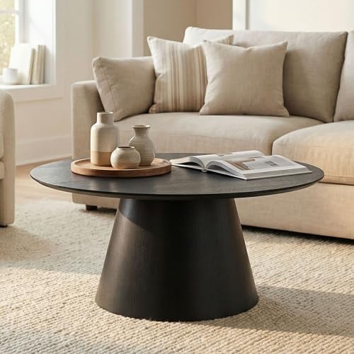 IDIMEX RUDA Couchtisch rund 85 cm, Schwarz - Moderner Wohnzimmertisch in Holzoptik, runder Sofatisch MDF, Design Loungetisch, Ablagetisch für Wohnzimmer