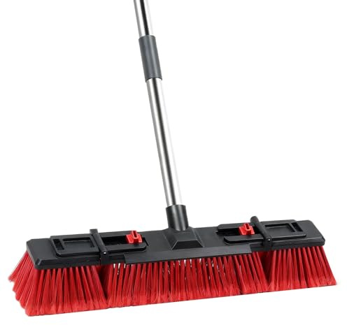 18inch Heavy-Duty Push Broom 70 in Handle Stiff Bristles Outdoor Cleaning | Industrial Commercia Heavy-duty outdoor broom stiff bristles for patios driveways garages decks shops warehouses