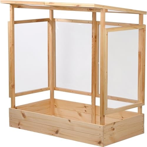 dobar® Tomatenhaus aus Holz mit PVC-Schutzfolie kleines Gewächshaus für Tomaten, Gurken & Gemüse im Gartenbeet Pflanzenhaus mit Rankhilfe für geschützten Gemüseanbau 116 x 71 x 120 cm