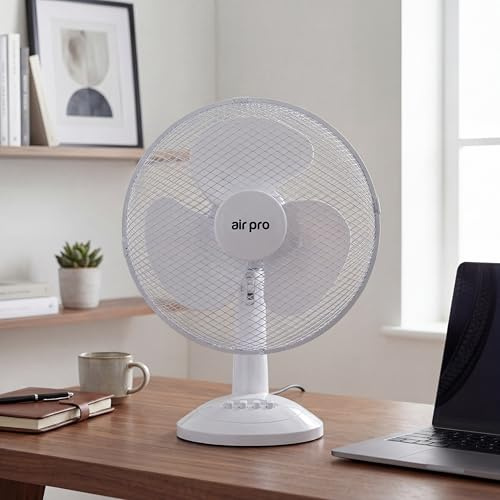 Air Pro 12 Desk Fan Table Tower Fan Tilt Oscillating 3 Speeds Quiet 40W Energy Efficient Motor for Instant Cooling Powerful Personal Portable Lightweight Fan For Worktop Desk Table, Home & Office