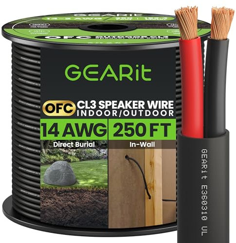 GearIT Outdoor Speaker Wire OFC 2x2.5mm≤ (76.2 Meters - Black) Oxygen-Free Copper - Hi-Fi Audio Cable for Direct Burial in Ground/in Wall / CL3 CL2 Rated / 2-Conductors - 14 Gauge AWG, 250 Feet