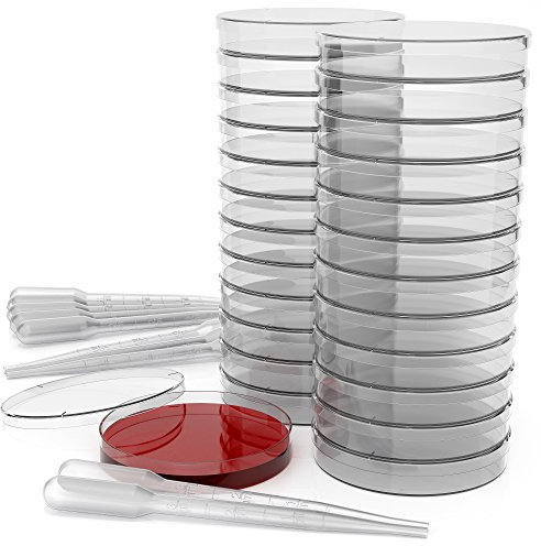 Lot De Boîtes De Pétri En Plastique Stérile Avec Couvercles Ventilés (Paquet De 25), 90 x 15 Millimètres, Dix Pipettes De Transfert En Plastique (3 Millimètres)