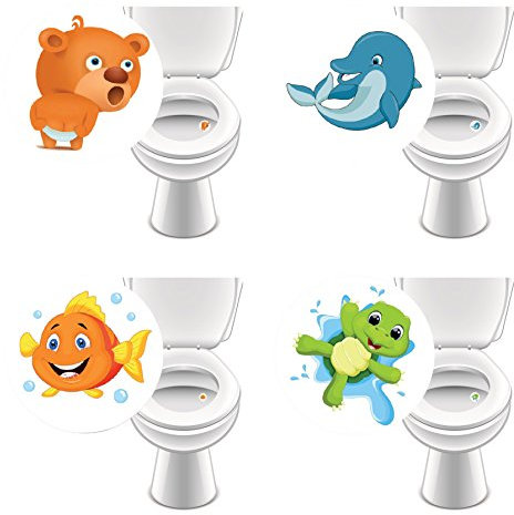8 x Aufkleber LIEBLINGSTIERE für WC, Toilettensticker lustig Kinder Badausstattung damit Jungs besser zielen
