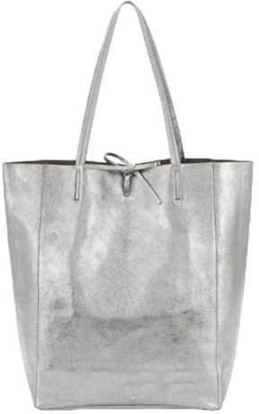 LeahWard Large Hobo Shoulder Bag, Women's Genuine Italian Hand Made Leather Shoulder Bags, Soft Leather Handbags, A4 College School Work Business Bags (Silver)