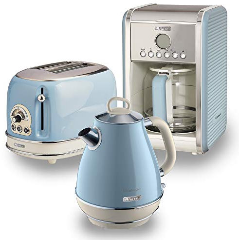 Ariete ARPK9 Retro Style Jug Kettle, 2 Slice Toaster and Filter Coffee Machine Set, Vintage Design, Blue