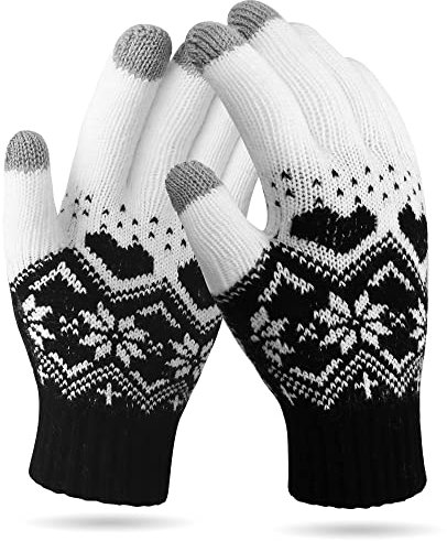 VENI MASEE Winter Touchscreen Handschuhe Schnee Blume Druck halten warm für Frauen und Männer - Damen Liebeschwarz,20cm