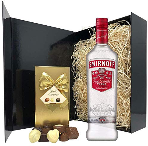 Vodka Gift Set - Smirnoff Vodka and Chocolates Gift Hamper Box - Birthday, Christmas Vodka Gifts for Women and Men
