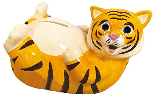Crockery Critters Money Box from Deluxebase – Tiger Piggy Bank. Cute Animal Shaped Coin Holder, Cash Jar and Money Box for Kids and Adults. Fun Money Saving Box, Novelty Gift & Home Decor.