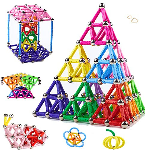 morkka 182 Stücke Puzzle Magnetische Bausteine Spielzeug Magnet BAU Bauen Kit Montessori Bildung Spielzeug für Kinder Spielen Stacking Spiel mit Magnetischen Ziegeln und Sticks