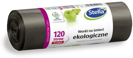 Stella 004171 Müllbeutel Eko 120 L | 10 Stück | Müllsack Mülltüte Abfallsäcke für Den Hausmüll Büro aus dicker LDPE-Regranulatfolie Farbe: Schwarz