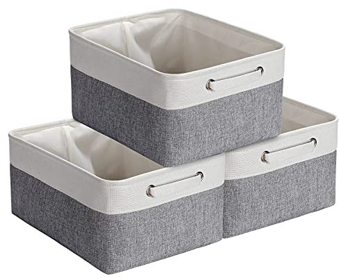 Yieseang Faltbare Aufbewahrungsbox Stoff,Aufbewahrungskörbe Groß, Kleiderschrank Organizer,Boxen Aufbewahrung für Kleidung,Spielzeug,Kinderzimmer,Regal,Schrank (3 Stück,Grau/Weiß,40x30x20cm)