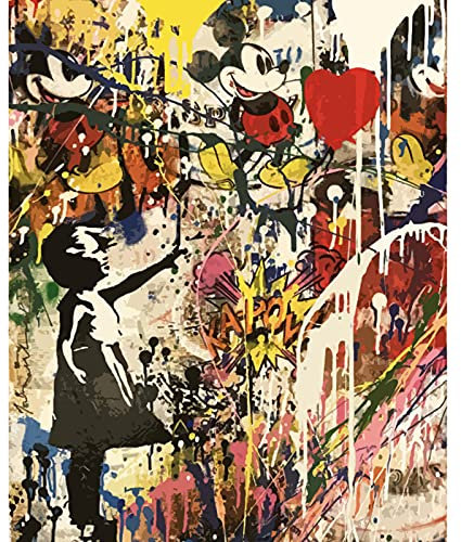 Tucocoo Banksy Kit de peinture à l'huile par numéros Banksy pour adultes et filles et ballons, peinture à l'huile acrylique, toile personnalisée, peinture par numéros pour débutants (40,6 x 50,8 cm (l