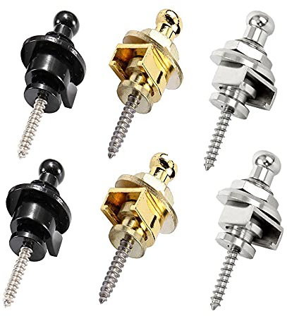 Messe 6 Stück Gitarrengurt Knöpfe, Gitarrengurt Schlösser,Metall Gitarrengurt Tasten, Anti-Rutsch-Gurt Locks für Akustik Klassische E-Gitarre Bass Ukulele - Schwarz, Silber und Gold…