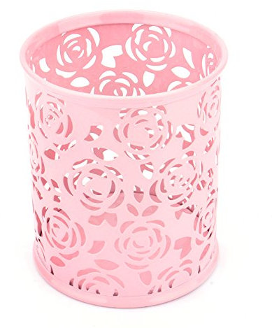 TOPINCN Pen holder Container, Office Desk Hollow Rose Flower Pattern Pen Pencil Pot Holder Container Organizer Pink 9.5 * 9 * 8.5CM