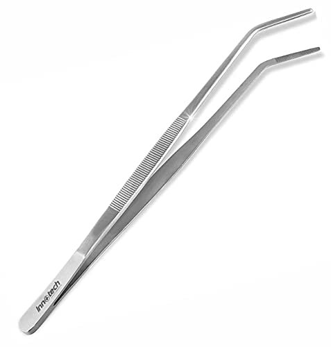 Innotech Instrumente Grillpinzette für grill, Kochpinzette für fine gastronomie küche, Anrichten pinzette, Küchenpinzette als zangen candybar , Pinzette Edelstahl (30 CM gebogen)
