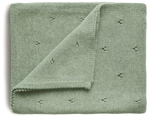 Mushie Gestrickte Decke für Baby & Kinder | Decke auf 80x100 cm & 100% Bio-Baumwolle | Vielseitig & Perfekt für jedes Wetter (Pointelle Sage Melange)