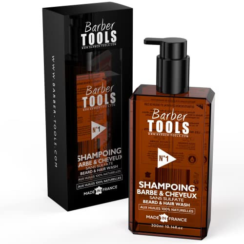 Champú sin sulfatos para la barba y el cabello - 300ml con aceite de argán y aceite de jojoba | para el cuidado de la barba - MADE IN FRANCE ✮ BARBER TOOLS ✮